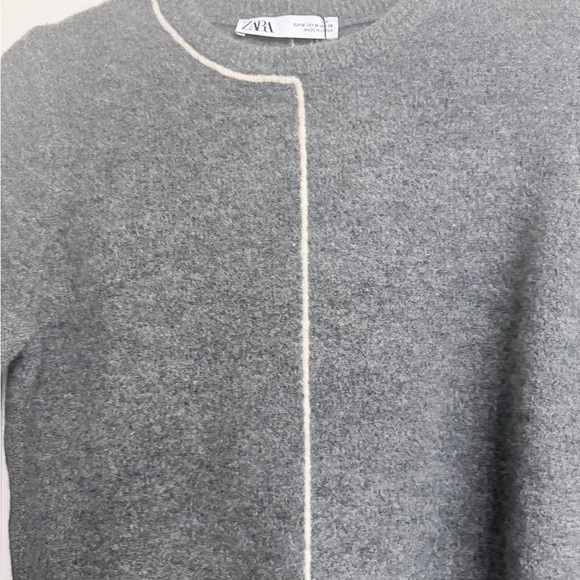 NWT Zara Charcoal Crew Neck Sweater with Contrast Piping - Picture 8 of 11